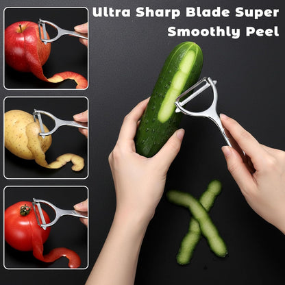 Premium Stainless Steel Vegetable Peeler with Swivel Blade & Bottle Opener - Ultra Sharp Potato Apple Peeler, Ergonomic Handle, Dishwasher Safe, Silver