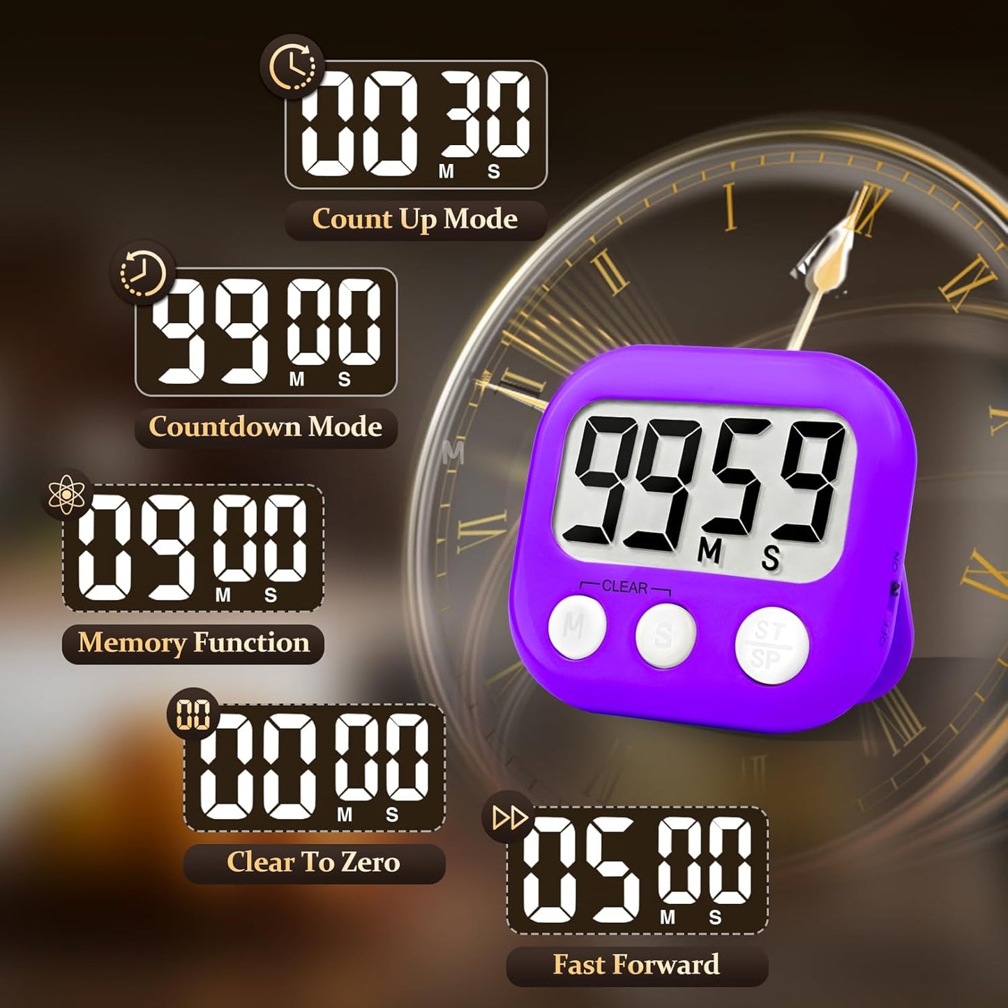 6 Pack Digital Kitchen Timer Small Classroom Timers for Kids Teachers (Blue&White)