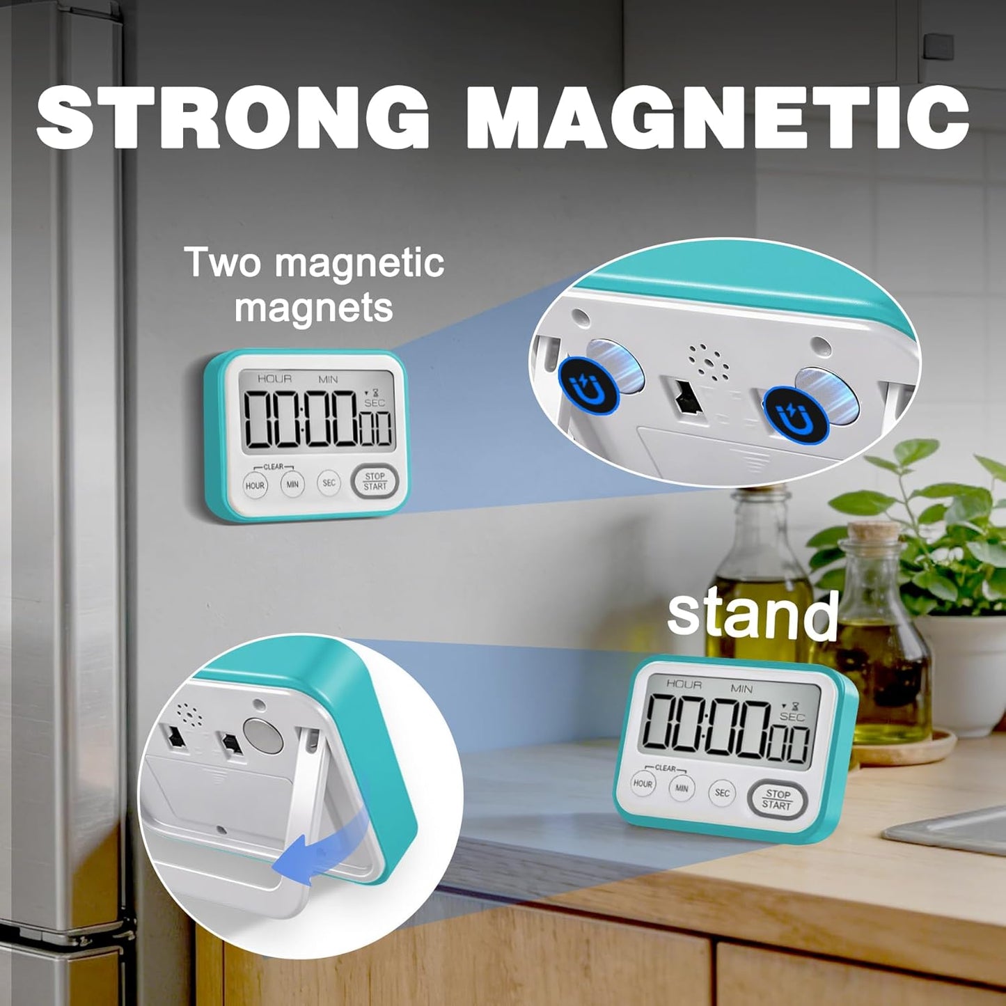 Digital Kitchen Timer Magnetic Loud Alarm, Large LCD Screen Silent/Beeping Multi-Function for Teachers Classroom Kids, Black