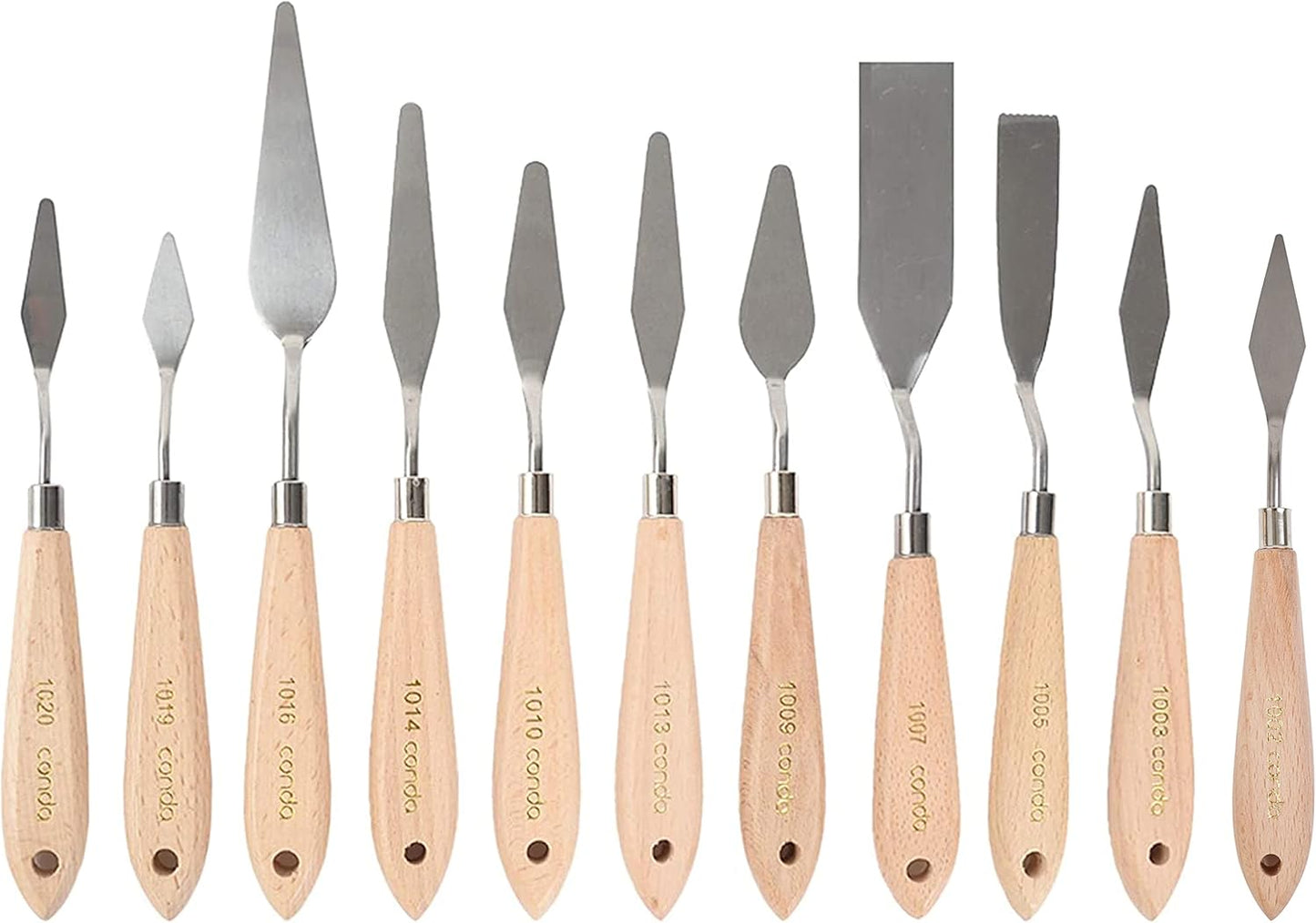 CONDA Palette Knife Painting Stainless Steel Spatula Palette Knife Oil Paint Metal Knives Wood Handle (Red 5 Piece)