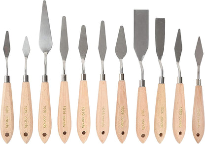 CONDA Palette Knife Painting Stainless Steel Spatula Palette Knife Oil Paint Metal Knives Wood Handle (Red 5 Piece)