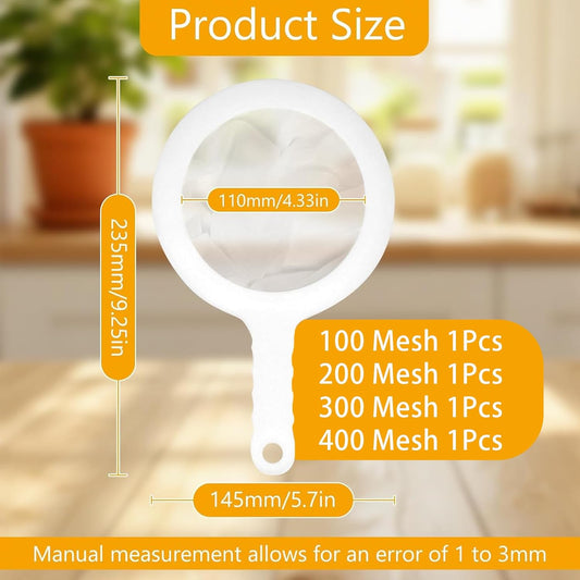 2 Pack Ultra-Fine Nylon Mesh Strainer, 120/200 Mesh Kitchen Colander with Plastic Non-Slip Handle for Filtering Juice, Milk, Soy, Coffee, Honey, Wine, Yogurt