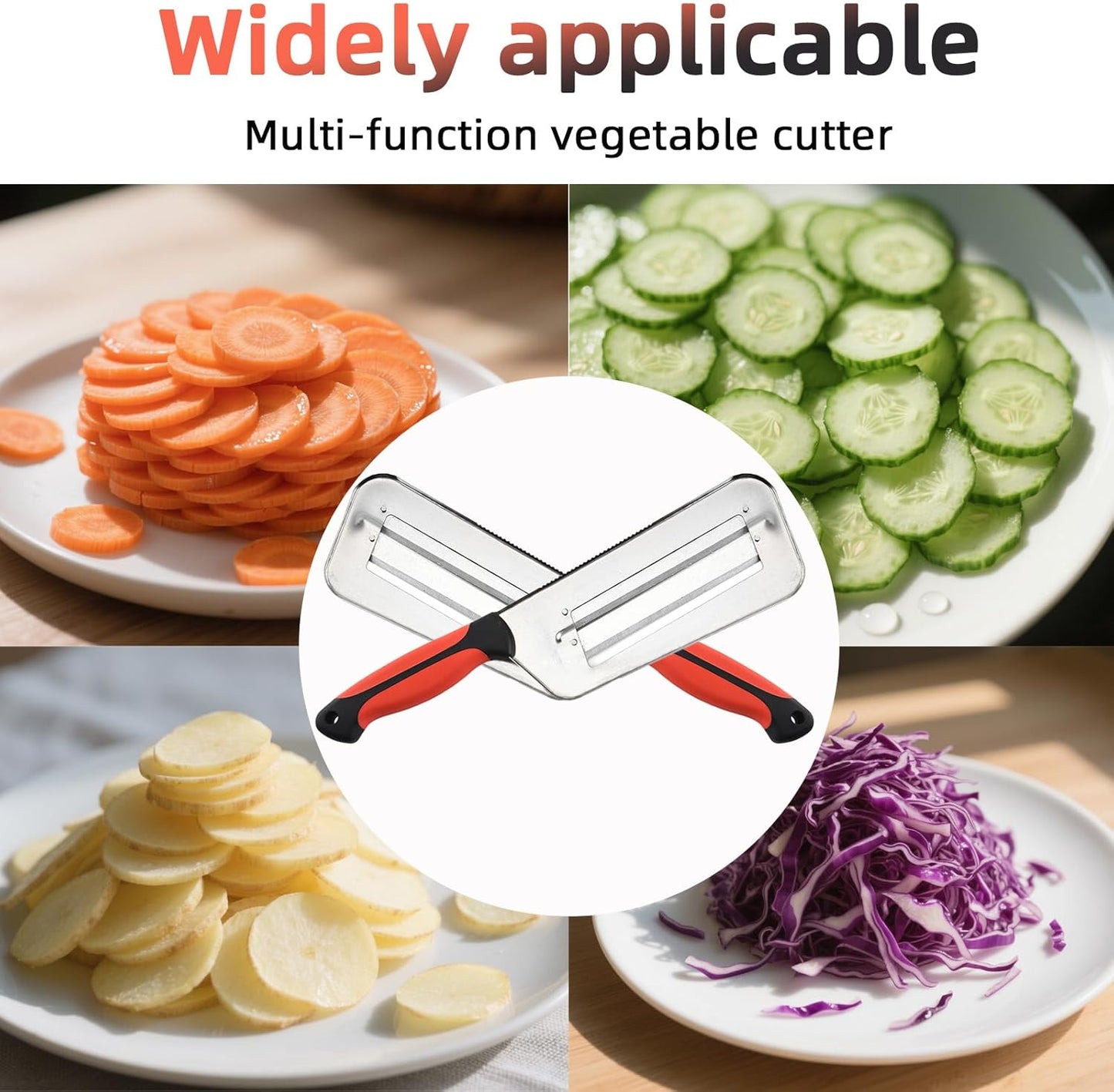 Stainless Steel Cabbage Shredder & Chopper, Sharp Kitchen Slicer for Coleslaw, Sauerkraut & Lettuce, Handheld Grater with Non-Slip Grip, Multifunctional Vegetable Cutter for Salad Prep (Red)