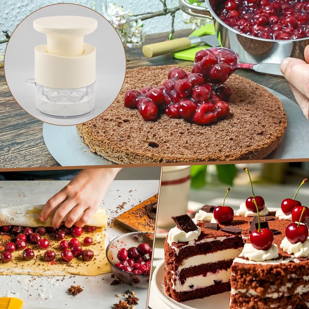 7-Hole Cherry Pitter, Multi-Function Pitting Tool, Quick Release Multi Cherries Stoner Pitter 7-in-1, Fruit Pit Remover for Making Jam Cherry Dishes, Saving Time & Effort(COLOR:Beige)