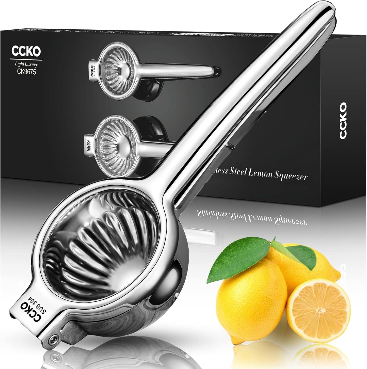 CCKO Lemon Squeezer Stainless Steel Manual Juicers Max Extraction Lemon Lime Squeezer Heavy Duty Citrus Juicer Hand Press Fruit Juicer