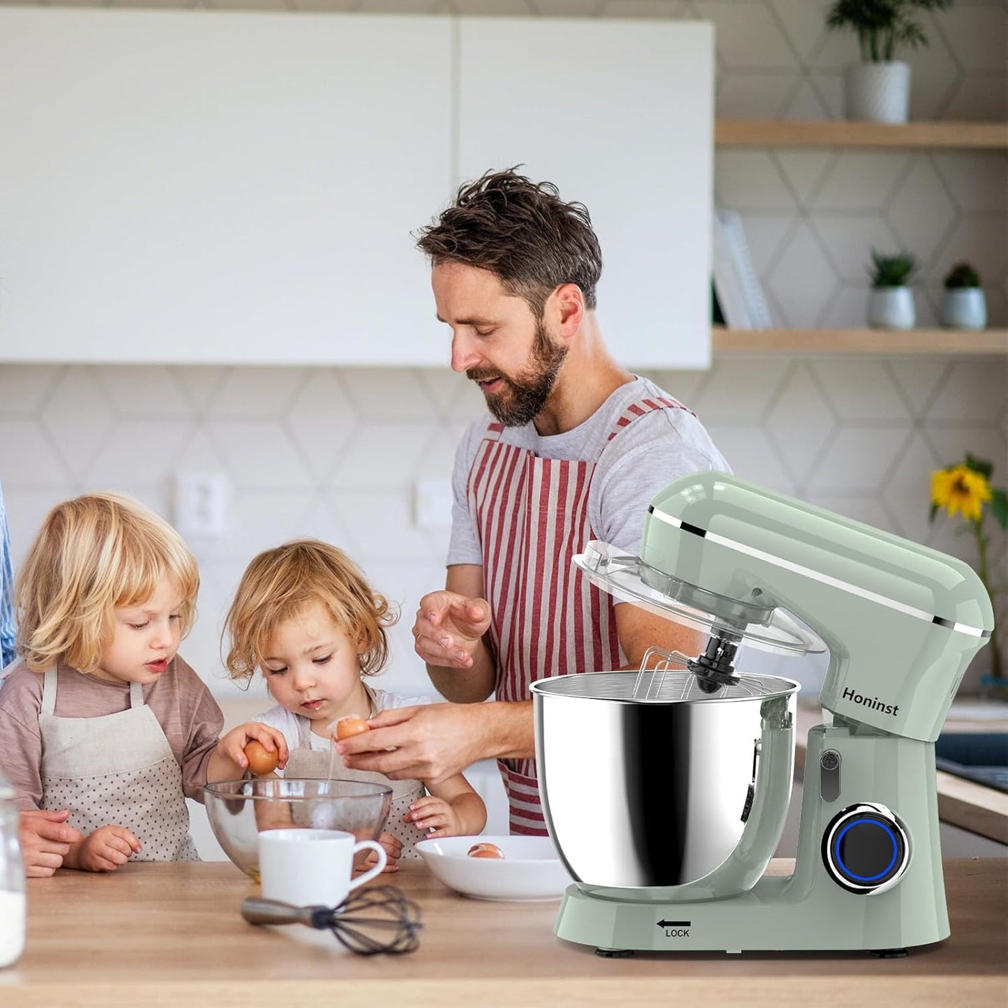 Honinst Stand Mixer, 6.5QT 10-Speed Tilt-Head Electric Stand Mixer, 3-In-1 Kitchen Mixer with Bowl, Dough Hook, Whisk and Beater, Food Mixer for Baking, Cake and Most Home Cooks, Black