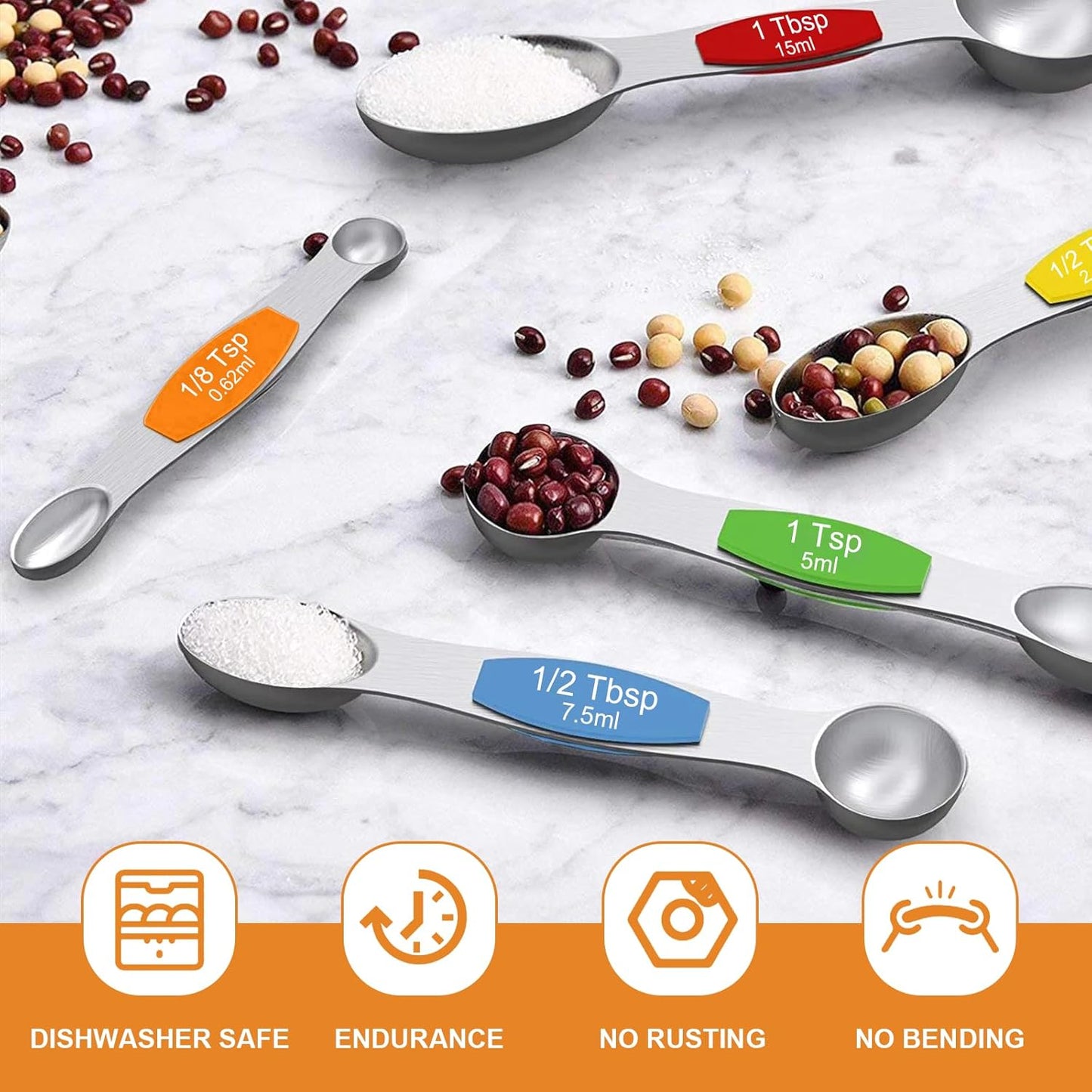 Wildone 14 Piece Stainless Steel measuring spoons Set, Including 8 Double Sided Magnetic, 1 Leveler and 5 Mini, for Dry and Liquid Ingredients, Fits in Spice Jar