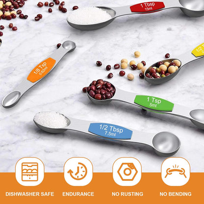 Wildone 14 Piece Stainless Steel measuring spoons Set, Including 8 Double Sided Magnetic, 1 Leveler and 5 Mini, for Dry and Liquid Ingredients, Fits in Spice Jar