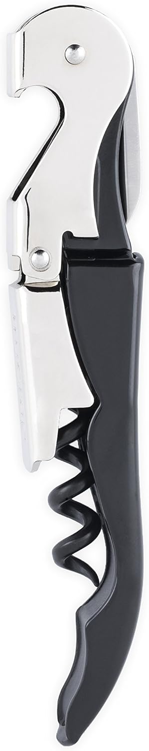 True Truetap Double Hinged Waiter's Corkscrew Wine Opener, Stainless Steel Wine Bottle Opener with Built In Foil Cutter, Home Bar Tools, Bar Cart Accessories, Wedding Gifts, Set of 1, Black