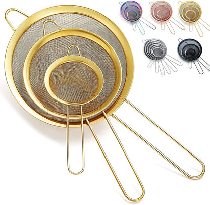 Kyraton Fine Mesh Strainer 6 Pieces Set, Flour Sifter For Baking, Stainless Steel Clander, Matcha Tea Strainer, Gravy Separator, Stasher Sieve Pasta Strainers