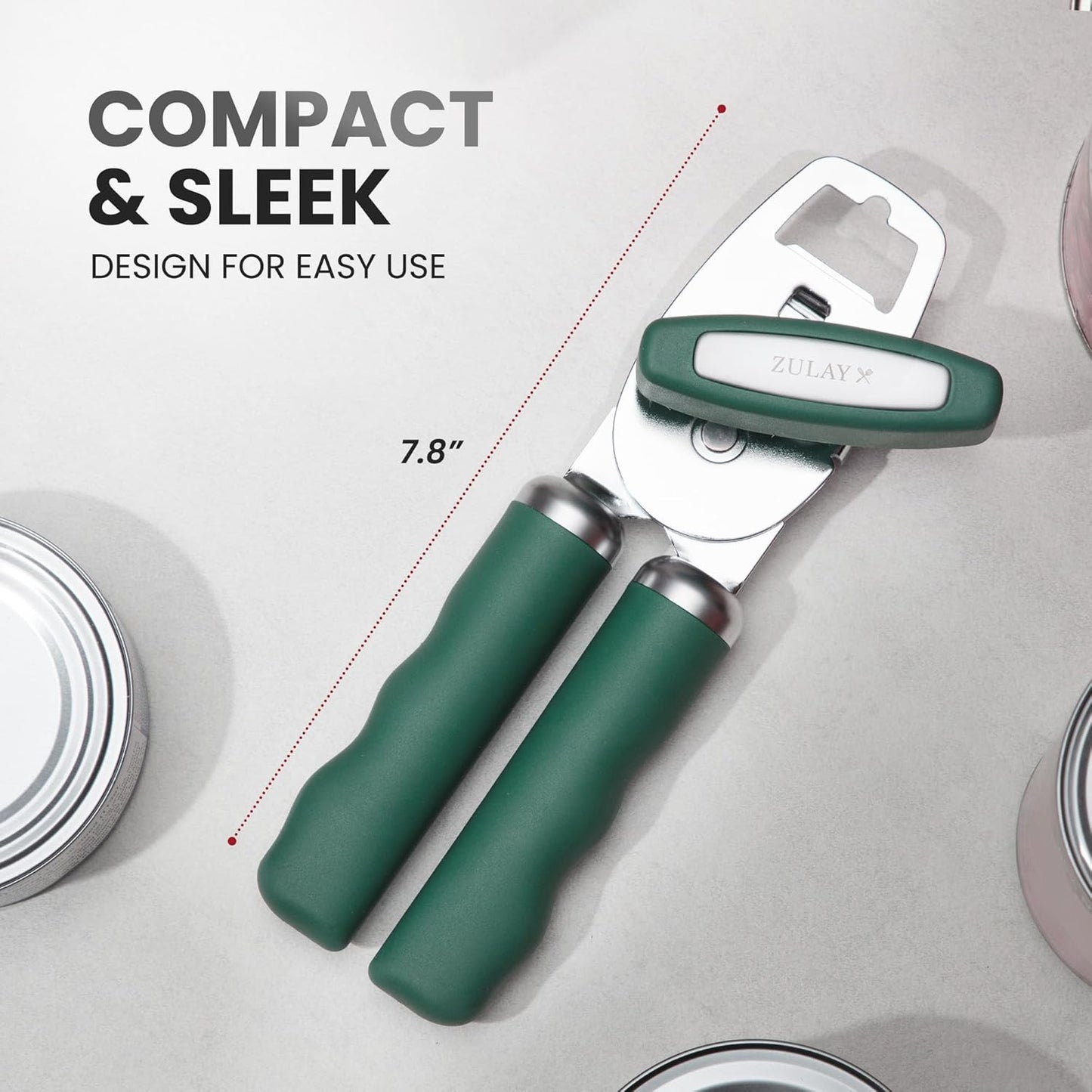 Zulay Kitchen Heavy Duty Stainless Steel Can Opener Manual with Bottle Opener - Rust Proof Manual Can Opener With Turn Knob & Comfy Soft Grip Handles - Black - Colors B