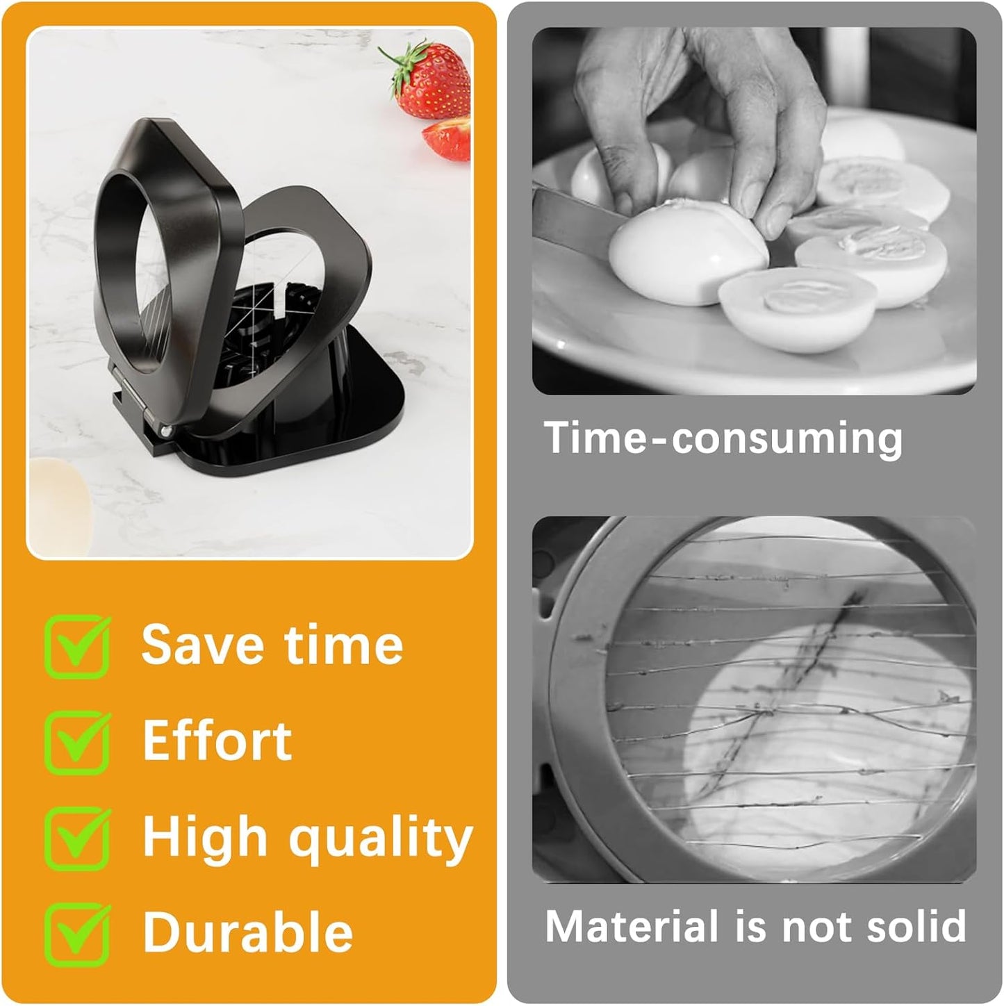 Egg Slicer for Hard Boiled Eggs Egg Cutter Strawberry Slicer Heavy Duty Aluminium Tomato Slicer Stainless Steel Wire Egg Slicer Dicer with 3 Slicing Styles, Easy to Clean