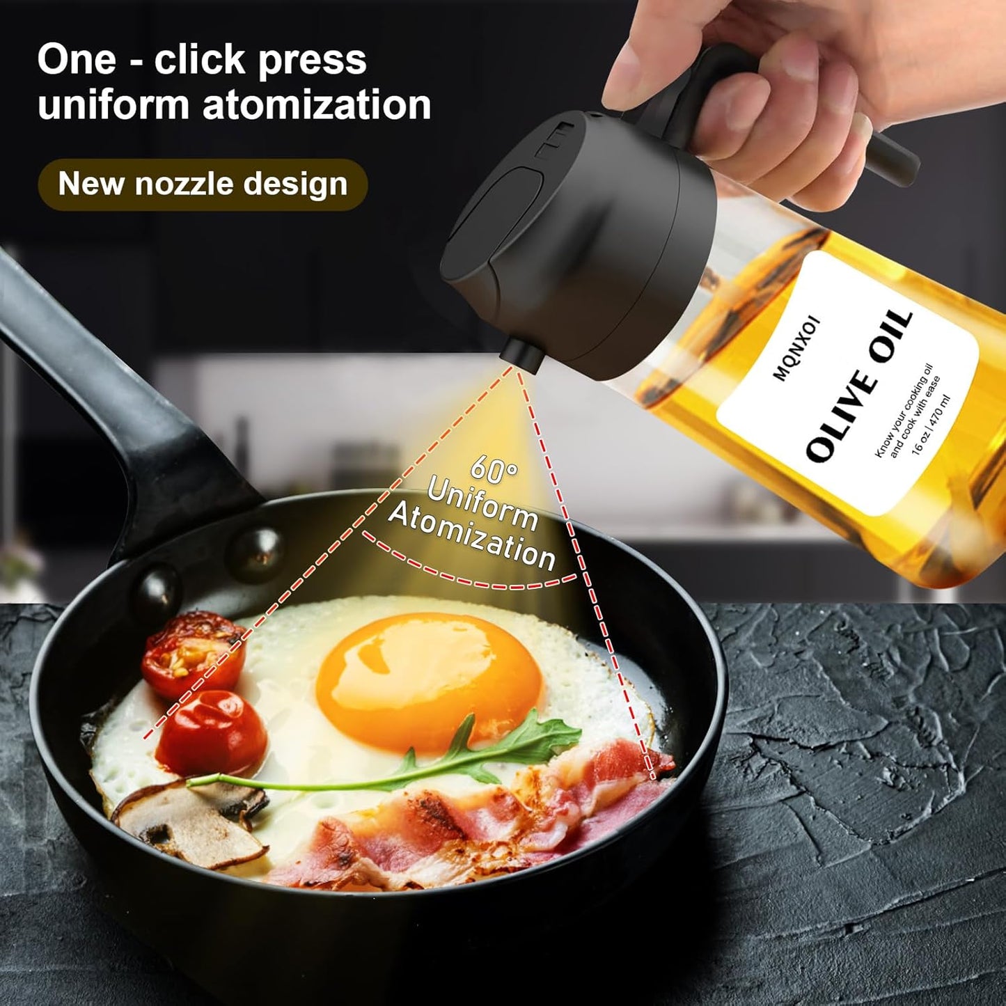 mqnxoi Oil Sprayer for Cooking, 2 in 1 Olive Oil Dispenser Bottle for Kitchen, 16oz/470ml Premium Glass, Food-grade Oil Mister for Air Fryer, Salad, Frying, BBQ (Black + Dark Green Bottle)