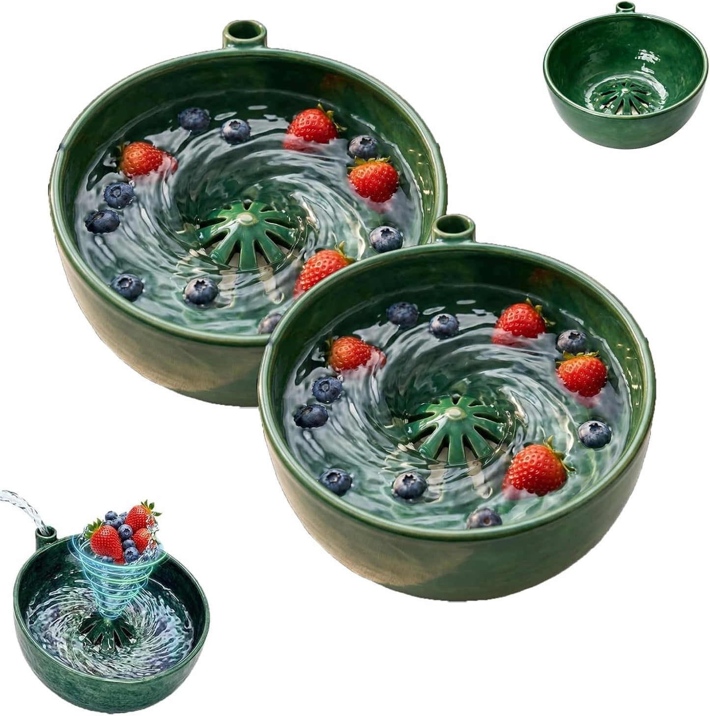 Berry Ceramic Bowl, Ceramic Fruit Washer, Vortex Washing Berry Washing Bowl with Drain Holes, Rinse & Drain Fruit Washing Bowl for Kitchen Prep Berries Grapes Vegetables Home Daily Use (1)