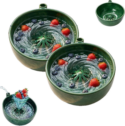 Berry Ceramic Bowl, Ceramic Fruit Washer, Vortex Washing Berry Washing Bowl with Drain Holes, Rinse & Drain Fruit Washing Bowl for Kitchen Prep Berries Grapes Vegetables Home Daily Use (1)