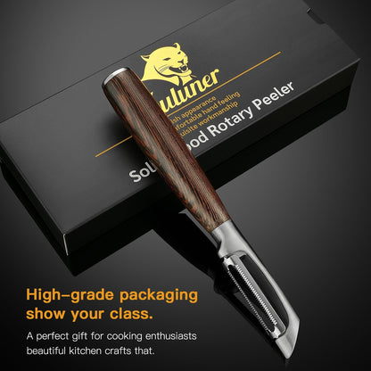 Serrated Blade Premium I Type 304 Stainless Steel Multifunctional Kitchen Peeler Real Wood Handle Ultra Sharp Blade Vegetable Potato Apple（Agarwood）
