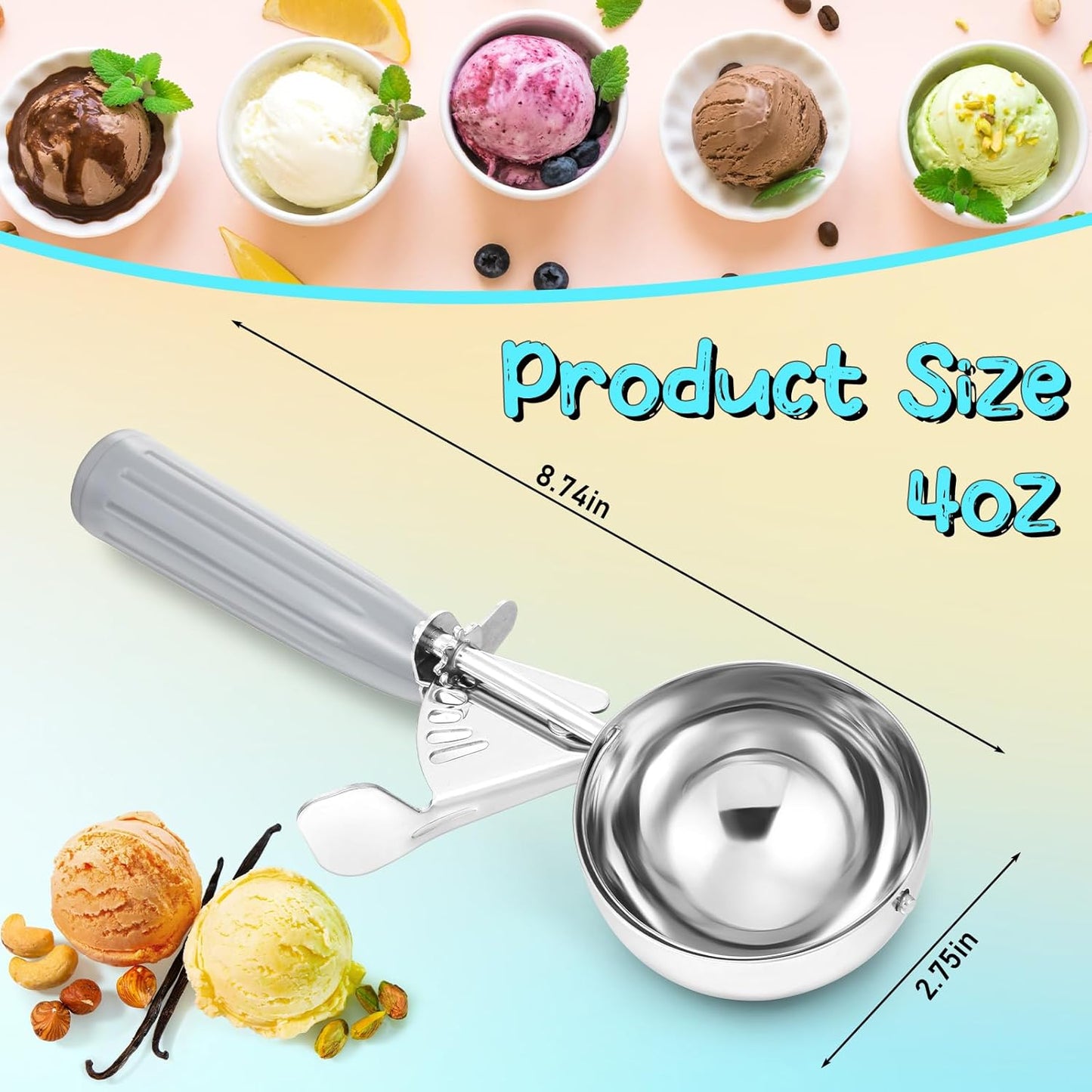 Reallnaive 2 Pcs Release Cookie Scoops Ice Cream Scooper with Trigger Release Portion Scoop Stainless Steel for Portion Control, Baking Food, Cookie Dough (1 oz,Black)