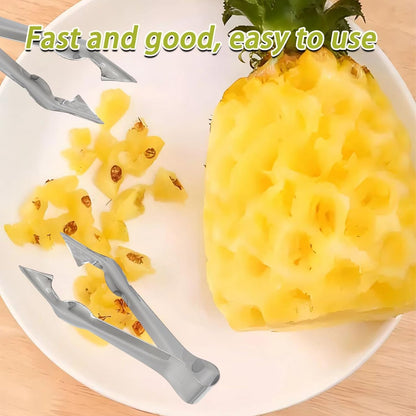 2Pcs 4.92Inch Silver Stainless Steel Multi-Functional Fruit & Vegetable Stem Remover Clip, Versatile Pineapple/Strawberry Eye Remover Gadget for Kitchen/Home Use