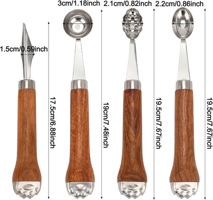 4 Pack Melon Baller Scoop-Melon Baller-Fruit Spoon-Wooden Handle Grapefruit Spoons