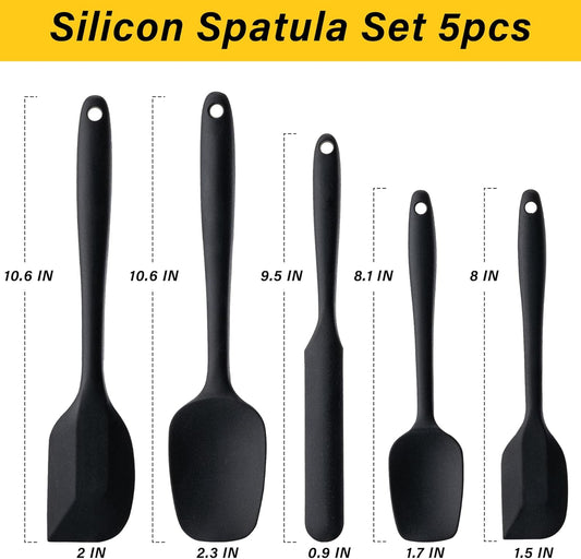 Silicone Spatula Set, 5 Piece Food Grade Rubber Spatulas for Baking, Cooking, and Mixing High Heat Resistant Non Stick Dishwasher Safe BPA-Free (Multicolor)