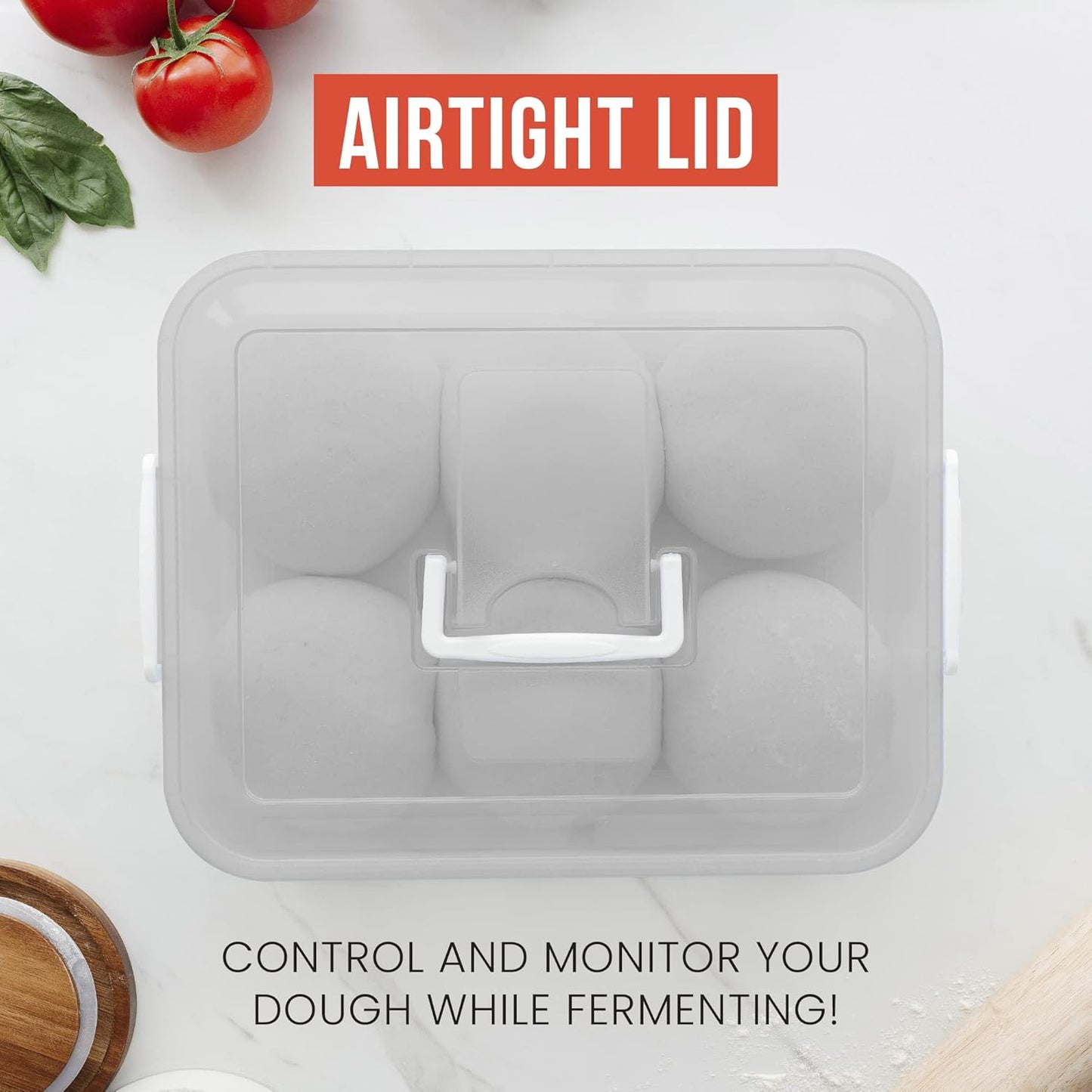 Chef Pomodoro Pizza Dough Proofing Box, 14 x 11-Inch, Preparation Container with Lid, Fits 4-6 Proofing Balls, Household Pizza and Bread Dough Tray With Convenient Carry Handle (Blue)