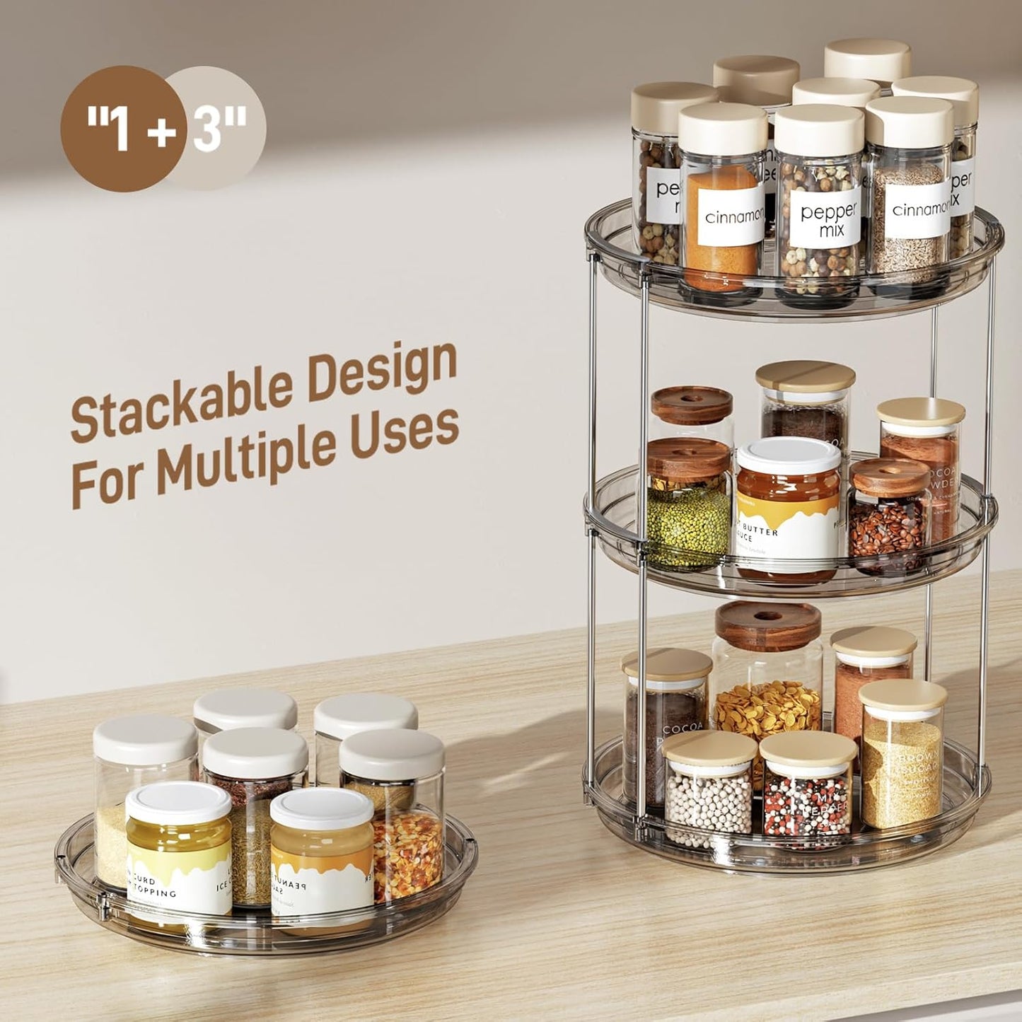 LAMU 2 Tier Lazy Susan Turntable Organizer 9.25'' Rotating Spice Rack Organization for Cabinet, Kitchen, Pantry, Countertop, Bathroom, Vanity, Medicine Cabinet Organizer, Clear
