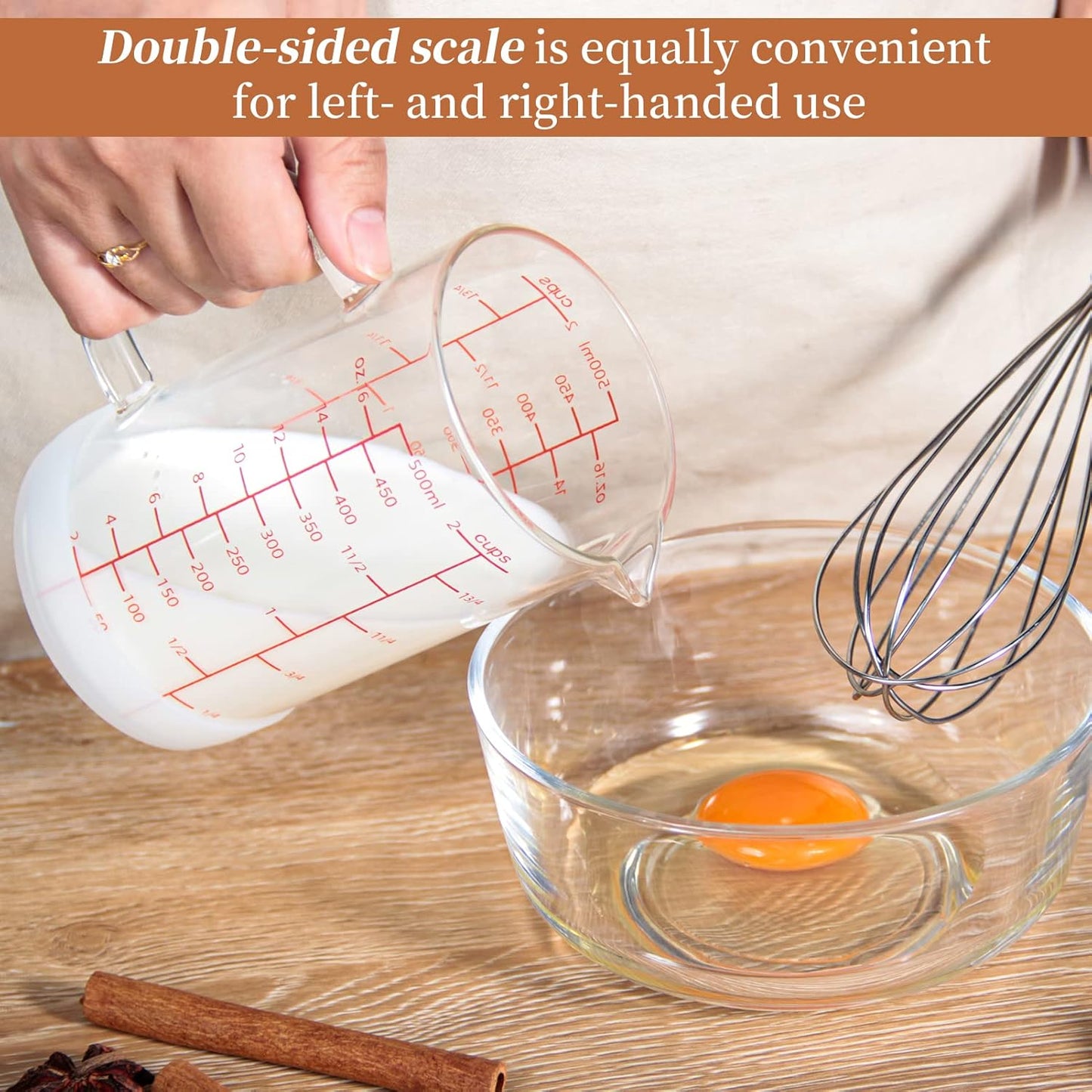 Newness 2-Cup Glass Measuring Cup For Baking and Cooking, (Upgraded, 3 Marking Including Cup/ML/Ounce Scale) Dishwasher, Freezer, Microwave, and Preheated Oven Safe, Essential Kitchen Tools