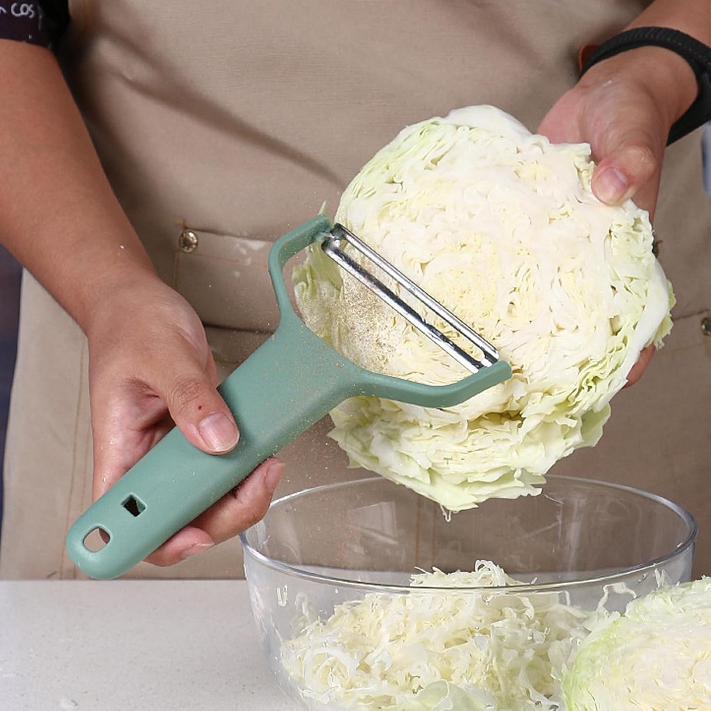 3 in 1 Multifunction Julienne Peeler, Stainless Steel Vegetable Slicer Tools, Corn Peeler & Grater Set, Household Portable Vegetable Julienne Peeler for Potato, Carrot, Cucumber, Cabbage, Beige