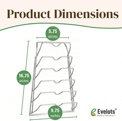 Evelots 6 Pot Lid Organizer for Cabinet Door or Pantry Wall - Closet Door Pots and Pans Lids Holder - Glass or Metal Pan Covers Cabinet Organizer Kitchen Storage - White 6 Tier Lid Rack