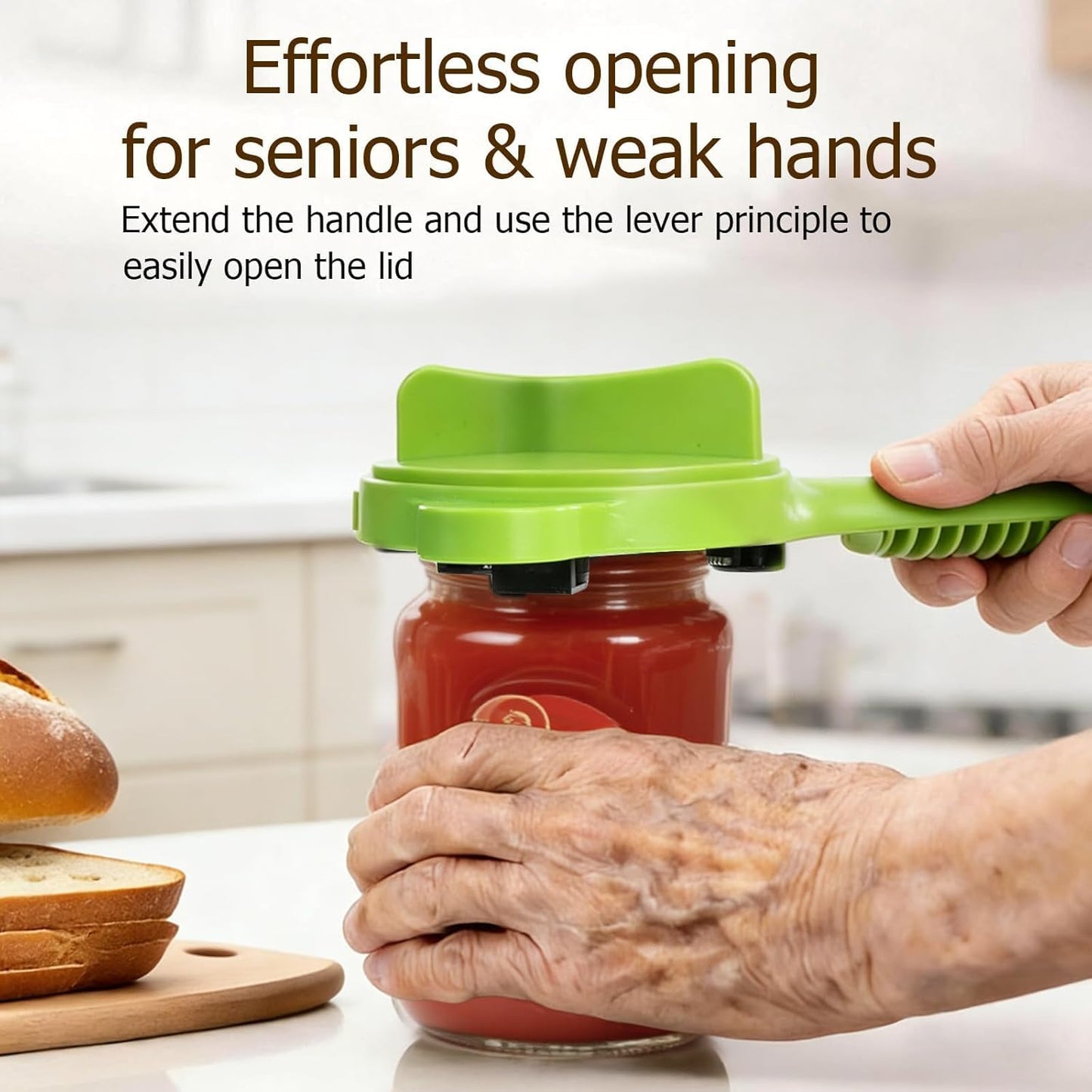 4-in-1 Jar Opener, Adjustable Jar Opener for Seniors, Kitchen Tool Designed Specifically for Seniors and Those with Limited Physical Strength, Suitable For Beer, Salad Dressing, Jar (Black)