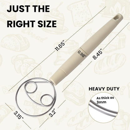 Danish Dough Whisk Stainless Steel Dough Hook Dutch Whisk for Sourdough Bread Dough Mixer, Premium Plastic Handle Kitchen Whisking Mixing Tool Bread Baking Tools and Supplies