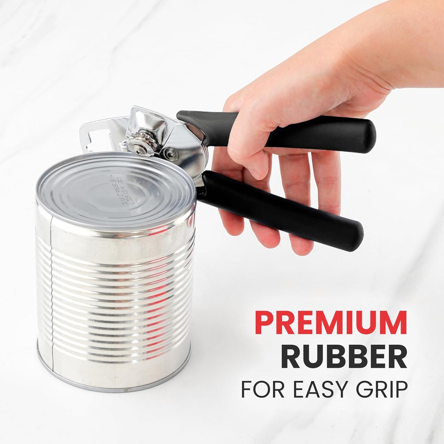 Zulay Kitchen Can Opener with Large Bottle Opener - Heavy Duty Stainless Steel Manual Can Opener with Turn Knob and Soft Grip Handles - Black