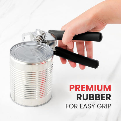 Zulay Kitchen Can Opener with Large Bottle Opener - Heavy Duty Stainless Steel Manual Can Opener with Turn Knob and Soft Grip Handles - Black