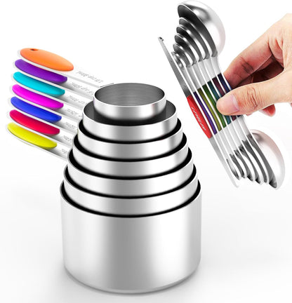 TILUCK Measuring Cups and Spoons Set, Stainless Steel, Kitchen Utensils for Cooking and Baking (10)