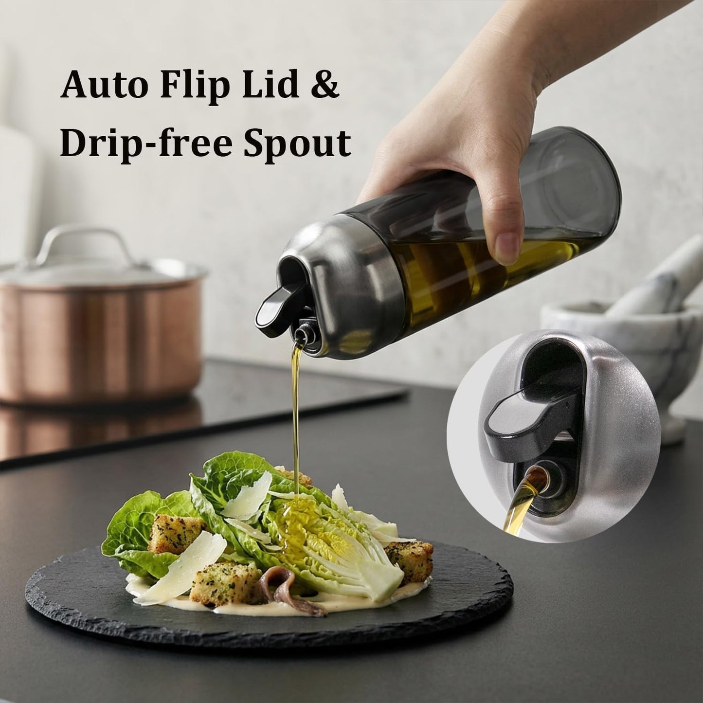 Aelga Olive Oil Dispenser - 14 OZ Glass Oil and Vinegar Dispenser Bottles Set for Kitchen No Drip-Set of 2