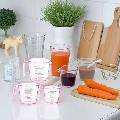 Cute Pink Plastic Measuring Cup - 3 Pack, Home Kitchen Cooking and Baking Seasoning Liquid Measuring Cups, Multiple Scale Identification, with Handle and Triangle Mouth (150ml, 300ml, 600ml)