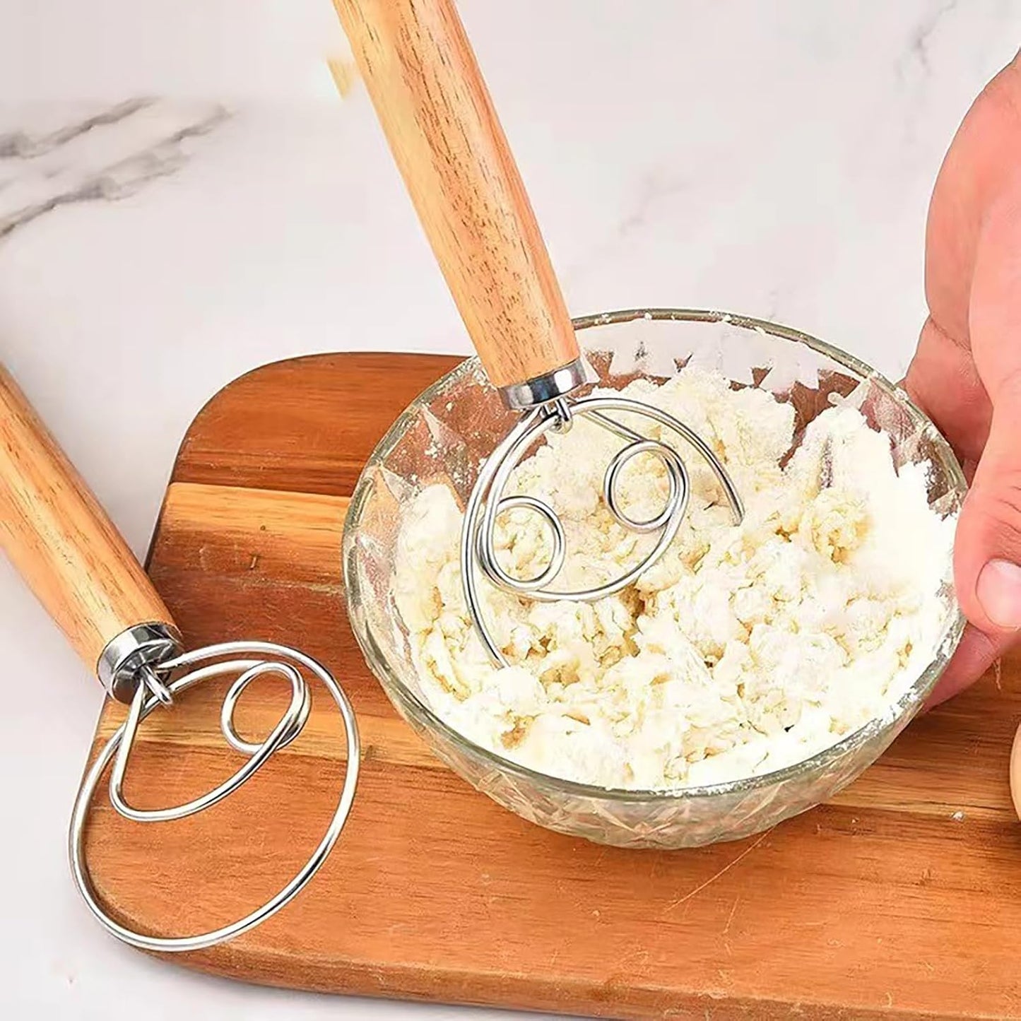 Flour Mixer, 13.1 Inch Length Stainlss Steel with Wood Handle for Dough Mixer Butter Cutter Baking (1)
