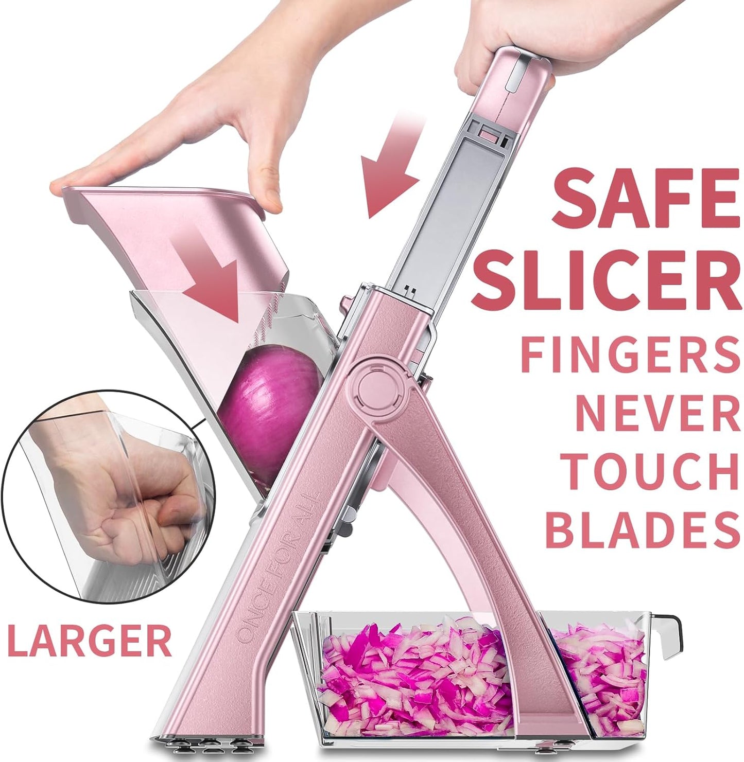 ONCE FOR ALL Upgrade Safe Mandoline Slicer Plus, Adjustable Vegetable Food Chopper Potato Fries French Fry Cutter, Detachable Blade, Kitchen Chopping Artifact, New Kitchen Gift (DarkGray)