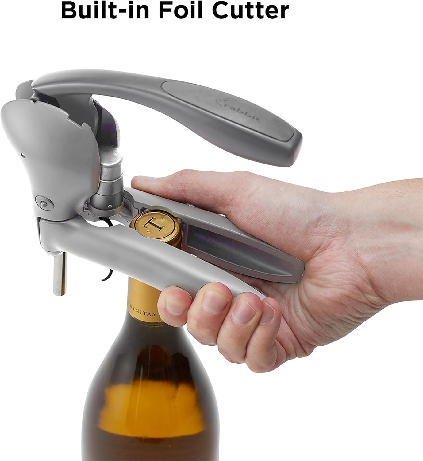Rabbit Original Lever Corkscrew Wine Opener with Foil Cutter and Extra Spiral (Silver)