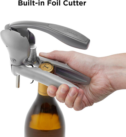 Rabbit Original Lever Corkscrew Wine Opener with Foil Cutter and Extra Spiral (Silver)