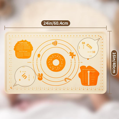 DANIA & DEAN [Pro Edition] 1.1mm Heavy-Duty Silicone Pastry Mat with 4.5mm Raised Edge, Exclusive Mom Theme 26"x16" Large Baking Mat for Rolling Dough, Non-Slip Spill-Proof Kneading Mat, Gift for Mom