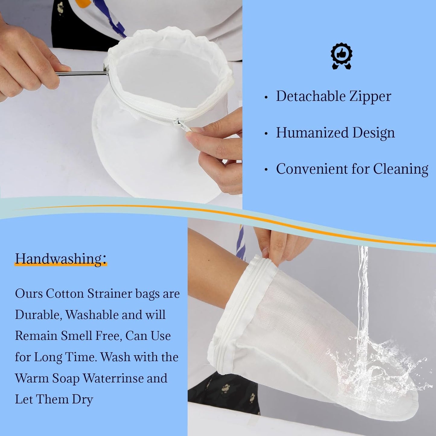 Fine Mesh Strainer, 3Pcs Reusable Cloth Strainer Bags with Stainless Steel Handle, Nut Milk Bag, Juice Strainer for Kitchen