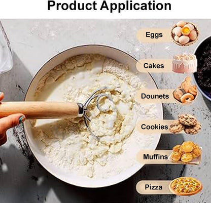 33cm Danish Dough Whisk Stainless Steel – Heavy Duty Bread Dough Mixer Tool with Wooden Handle for Baking Pizza, Sourdough, Cookies & Pastry – Easy to Clean & Rust Resistant