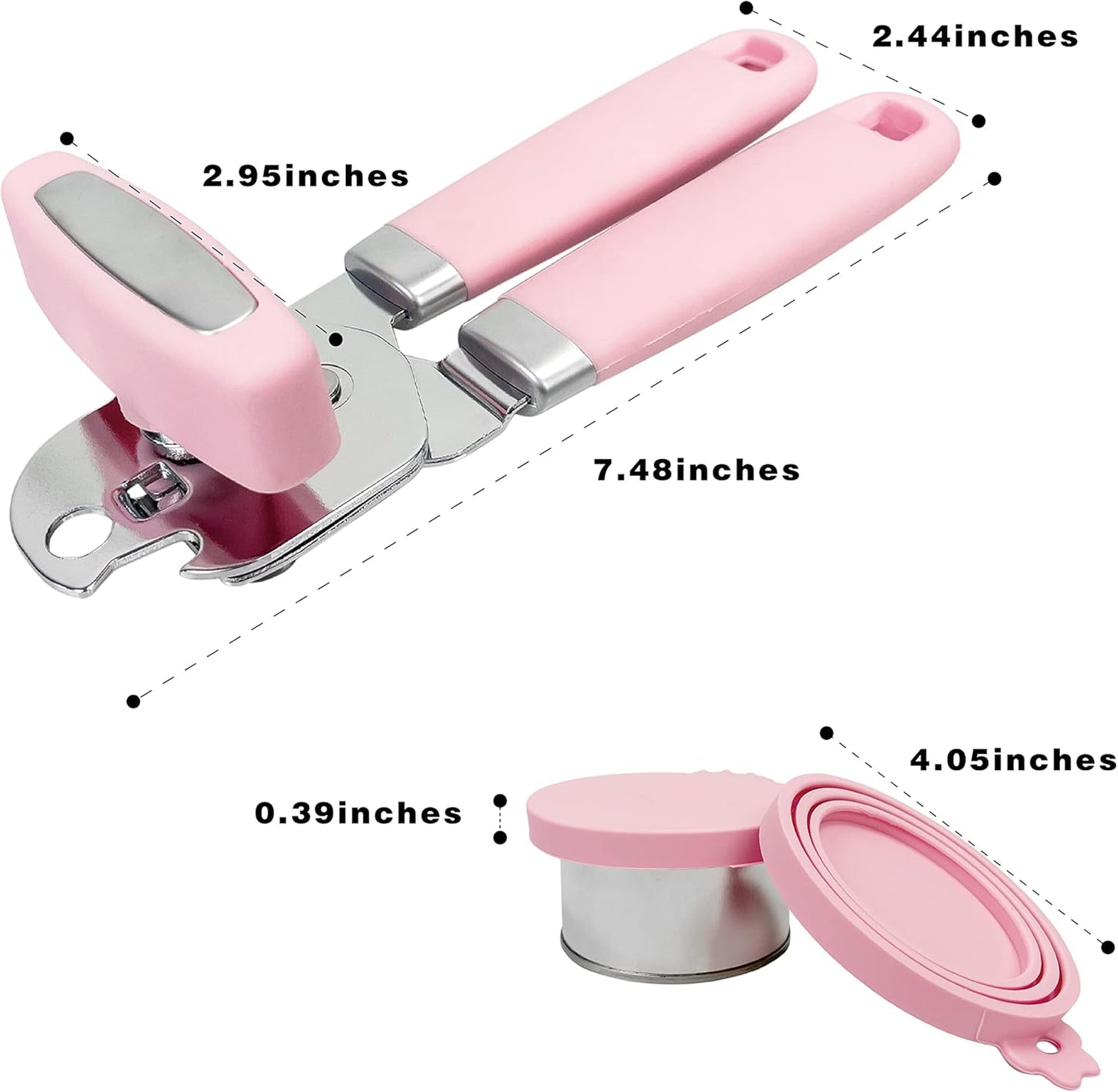 Manual Can Opener, Handheld Comfortable Grip, Oversized Easy Turn Knob, Built in Bottle Opener, Hangs for Convenient Kitchen Storage, Easily Open Tin Cans for Smooth Edge, Pink (Pink, Single)