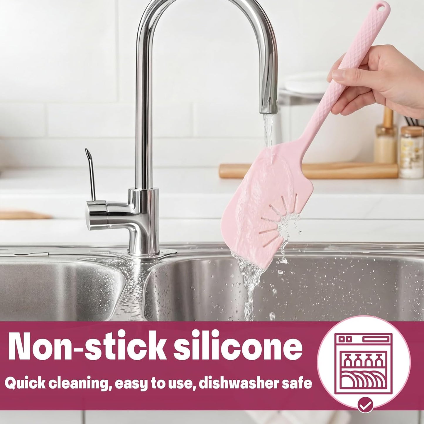 Didaey 2 Pack Silicone Kitchen Utensils - 12'' Silicone Spatula Scraper & Whisk, Compatible with Flat Beaters, Hand Mixer Beaters, Whisks, Dough Hooks for Baking, Mixing, Scraping(Pink)