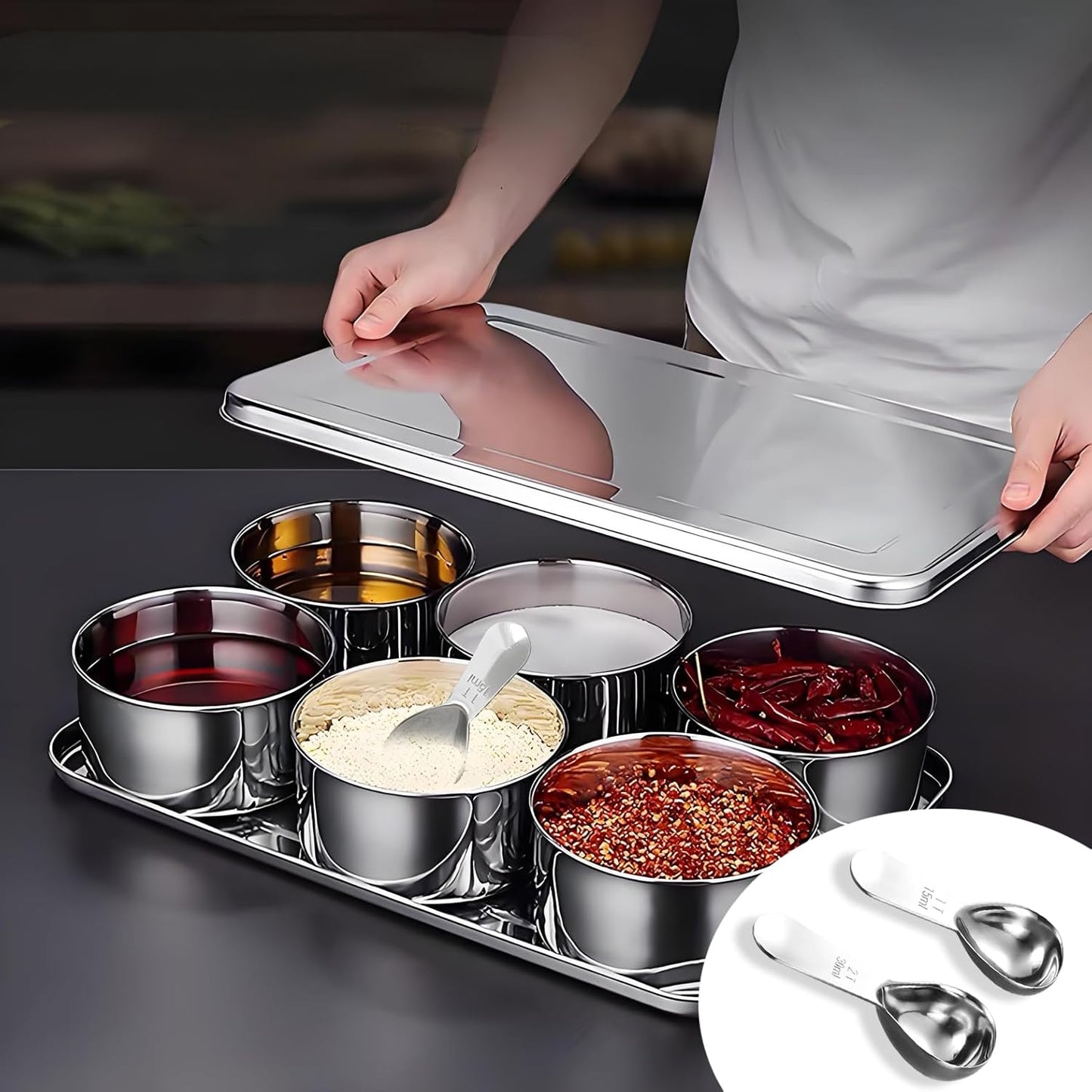 2Pcs Stainless Steel Coffee Scoop,1TBSP&2TBSP(15ML&30ML) Tablespoon Measuring spoon,Black
