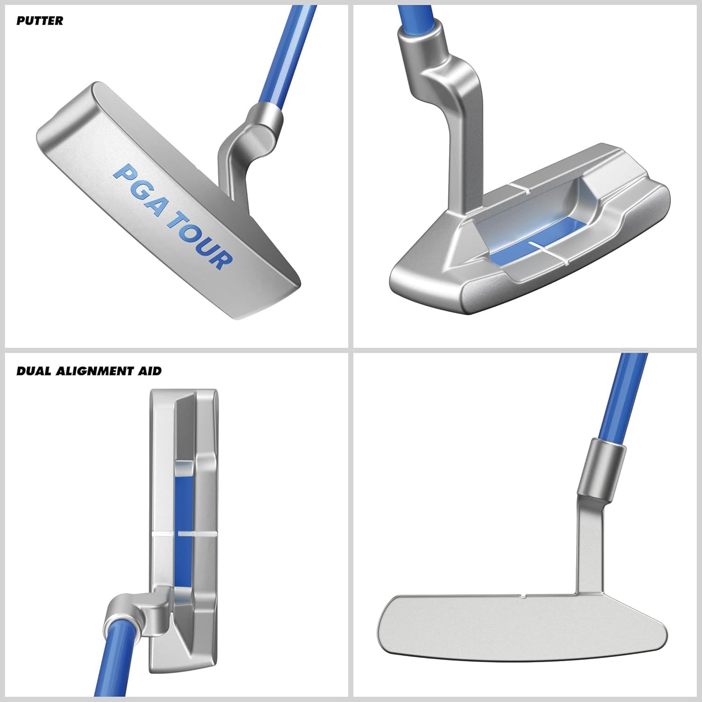 PGA Tour Youth Golf Club Set for Ages 8-12 & 12+ (4’8”–5’10”), Right and Left-Handed Kids Golf Sets – Beginner Junior Golf Clubs with Lightweight Stand Bag, Mallet Putter, Hybrid, Driver
