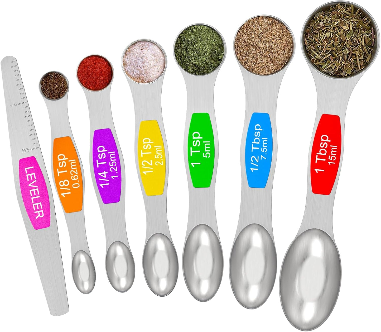 Wildone 14 Piece Stainless Steel measuring spoons Set, Including 8 Double Sided Magnetic, 1 Leveler and 5 Mini, for Dry and Liquid Ingredients, Fits in Spice Jar