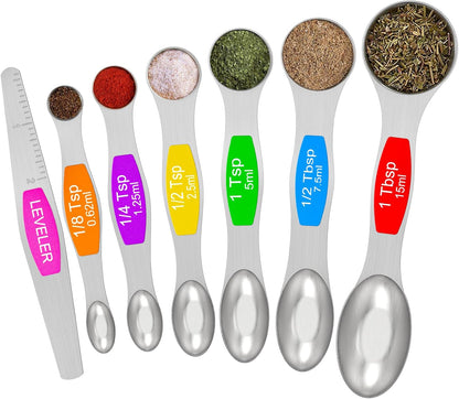Wildone 14 Piece Stainless Steel measuring spoons Set, Including 8 Double Sided Magnetic, 1 Leveler and 5 Mini, for Dry and Liquid Ingredients, Fits in Spice Jar