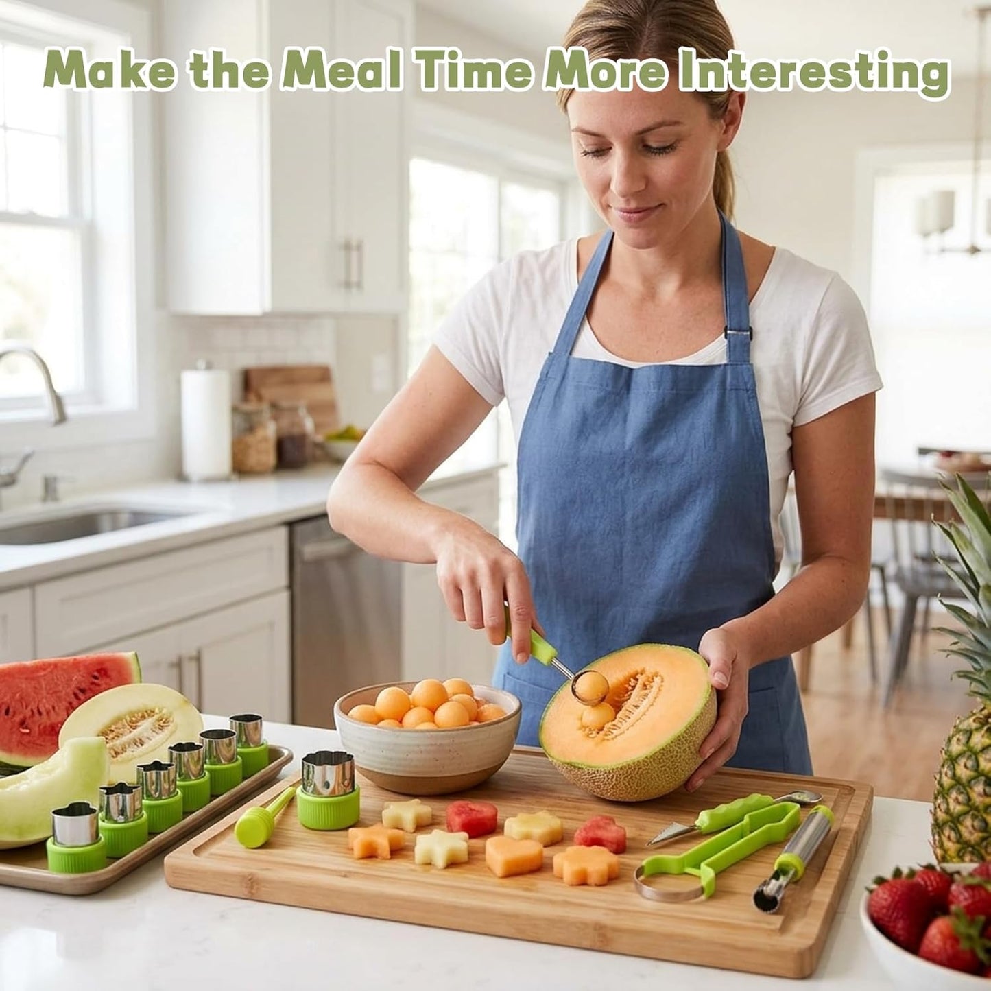 Melon Baller Scoop Set,15-Piece Fruit Cutter Shapes Kit with Melon Baller,Stainless Steel and PP Material for Fruit Carving and Kitchen Use,Durable Fruit Shape Cutters for Professional and Home Chefs